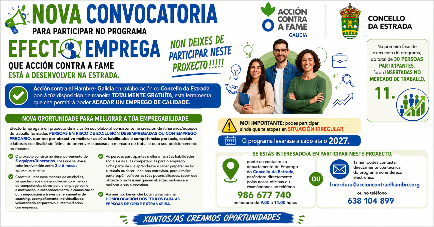 NOVA CONVOCATORIA PARA PARTICIPAR NO PROGRAMA EFECTO EMPREGA QUE ACCIÓN CONTRA A FAME ESTÁ A DESENVOLVER NA ESTRADA